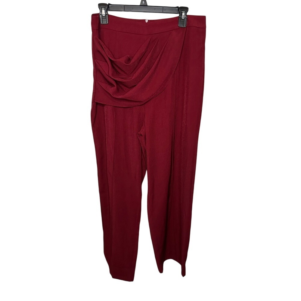 MICAS Burgundy Wide Leg Pants XL Draped High Waist Dressy Casual Career